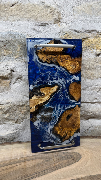 Plateaux en racine d’Olivier et résine effet mer