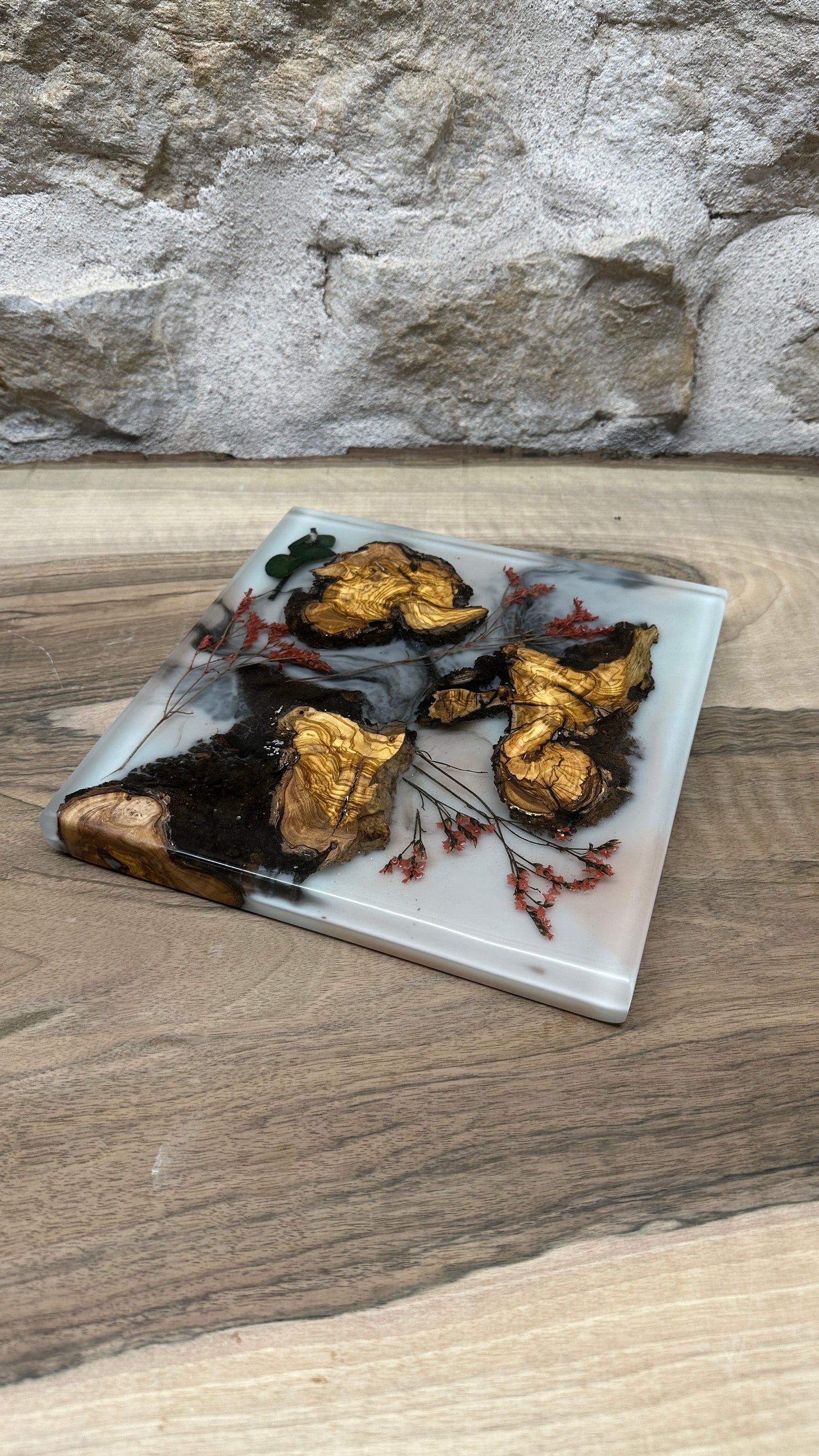 dessous de plats florale et racine d'olivier