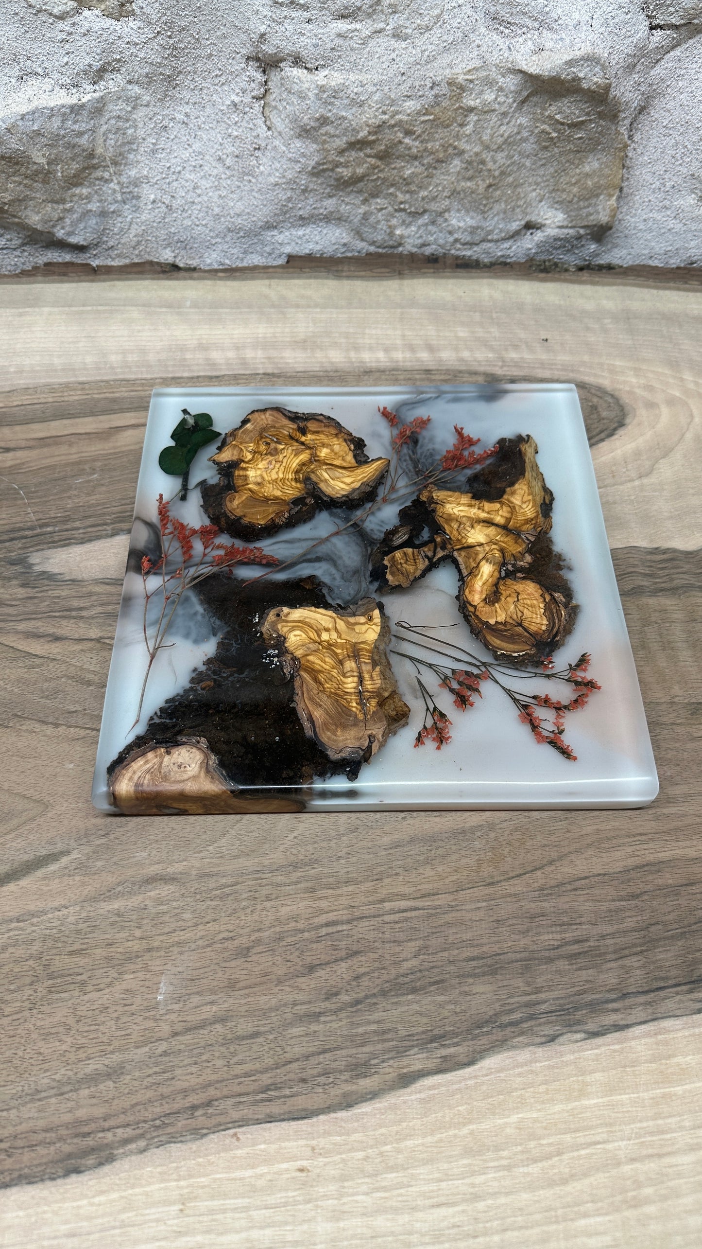 dessous de plats florale et racine d'olivier