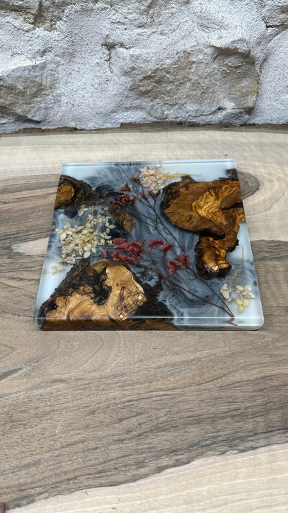 dessous de plats florale et racine d'olivier