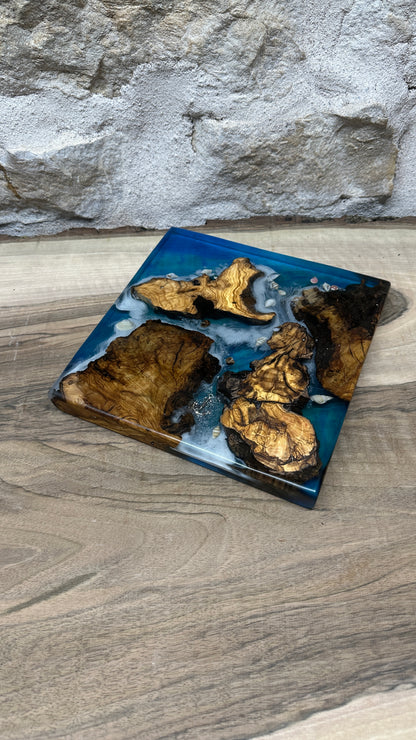 Dessous de plats effet mer en racine d'olivier