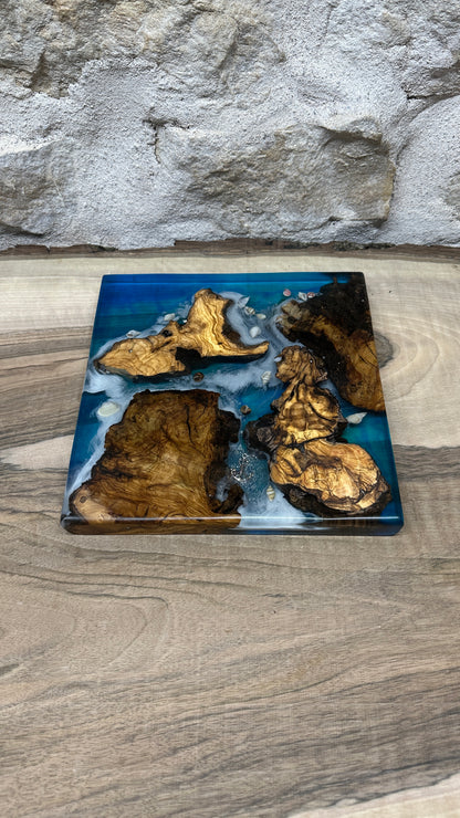 Dessous de plats effet mer en racine d'olivier
