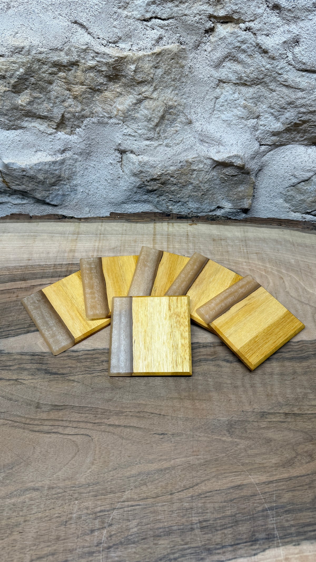 Lot de 6 dessous de verres en mowingui et résine époxy