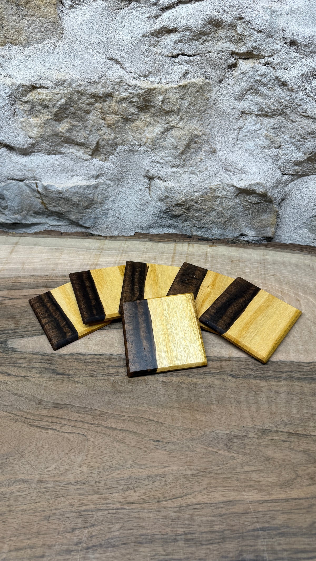 Lot de 6 dessous de verres en mowingui et résine époxy