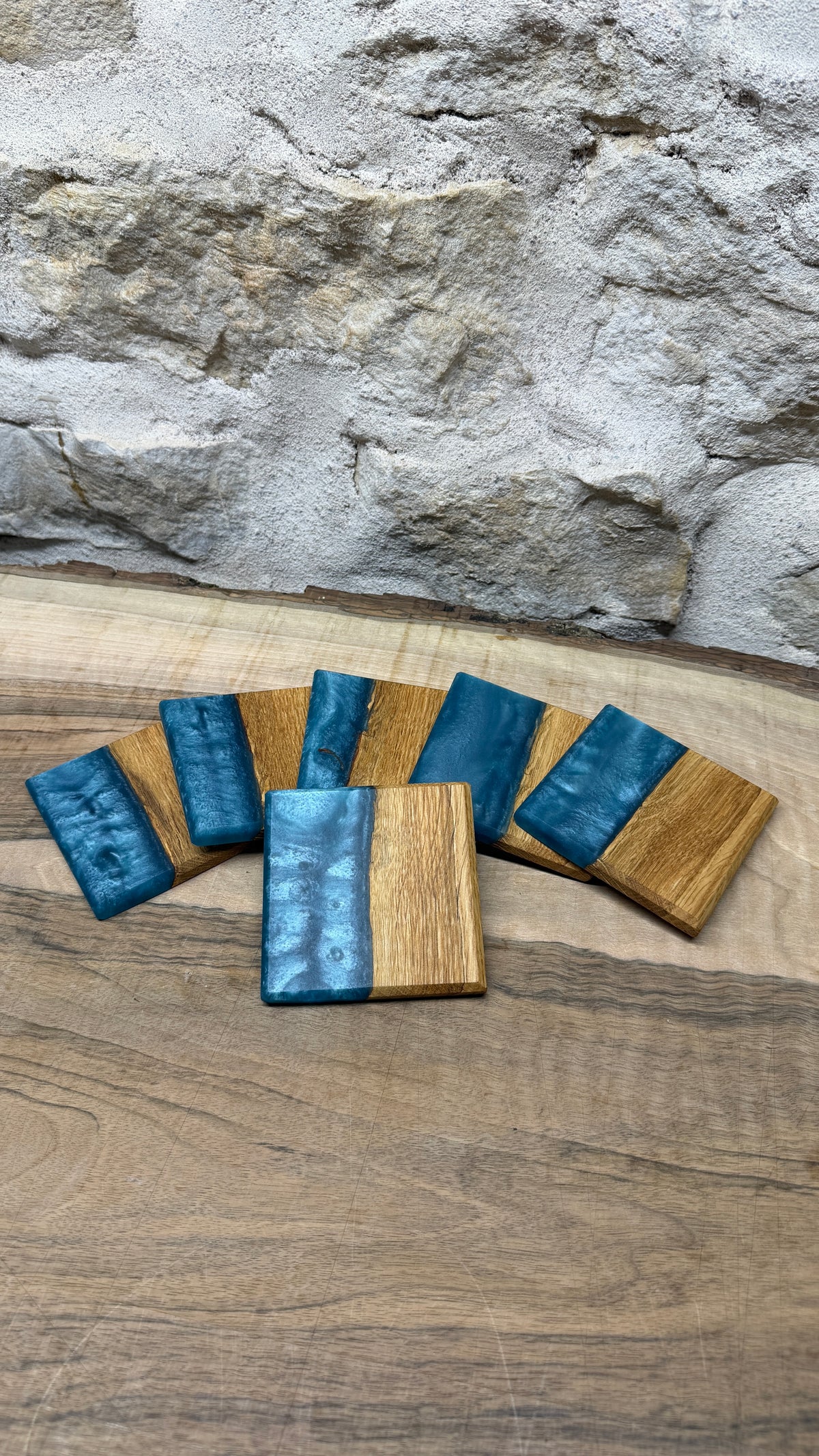 Lot de 6 dessous de verres en chêne  et résine époxy